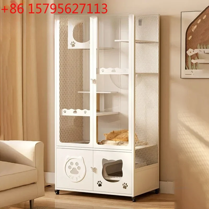 

Кошачья вилла, роскошные стальные клетки для кошек, домашний кошачий домик с туалетом, встроенный водонепроницаемый и устойчивый к ржавчине шкаф для кошек, продукт для домашних животных C