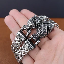 Vintage Charm Viking Wolf Head Bangles for Men Popular Stainless Steel Animal Bracelets Personality Rock Party Jewelry Wholesale