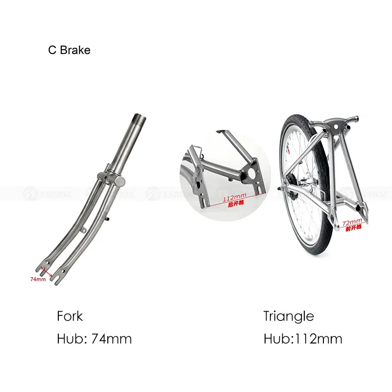 55RIDE Titanium Front Fork And Rear Triangle for Brompton Folding Bike Lightweight 1&1/8' Original Size 16' Bike Parts