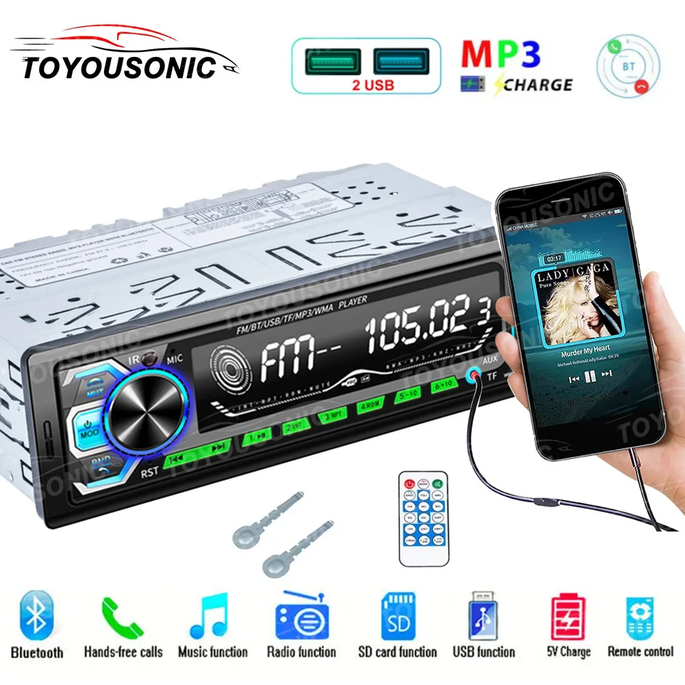 

TOYOUSONIC Автомобильный MP3 Стерео FM Радио Стерео Музыка USB AUX вход Аудио FM TF Телефон Быстрая зарядка 1 DIN Цифровой MP3-плеер