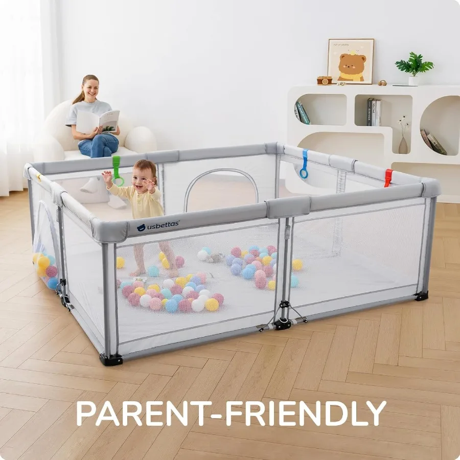 روضة أطفال قابلة للطي روضة أطفال محمولة للأطفال والرضع مقاس 59 * 71 بوصة قلم لعب للسفر مع 4 مقابض حقيبة حمل كبيرة خفيفة #6