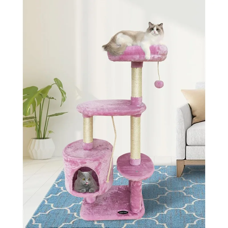 

6Pink Cat Tree Tower Condo Sisal Post Scratching Furniture Activity Center Play House Cat Bed Pink