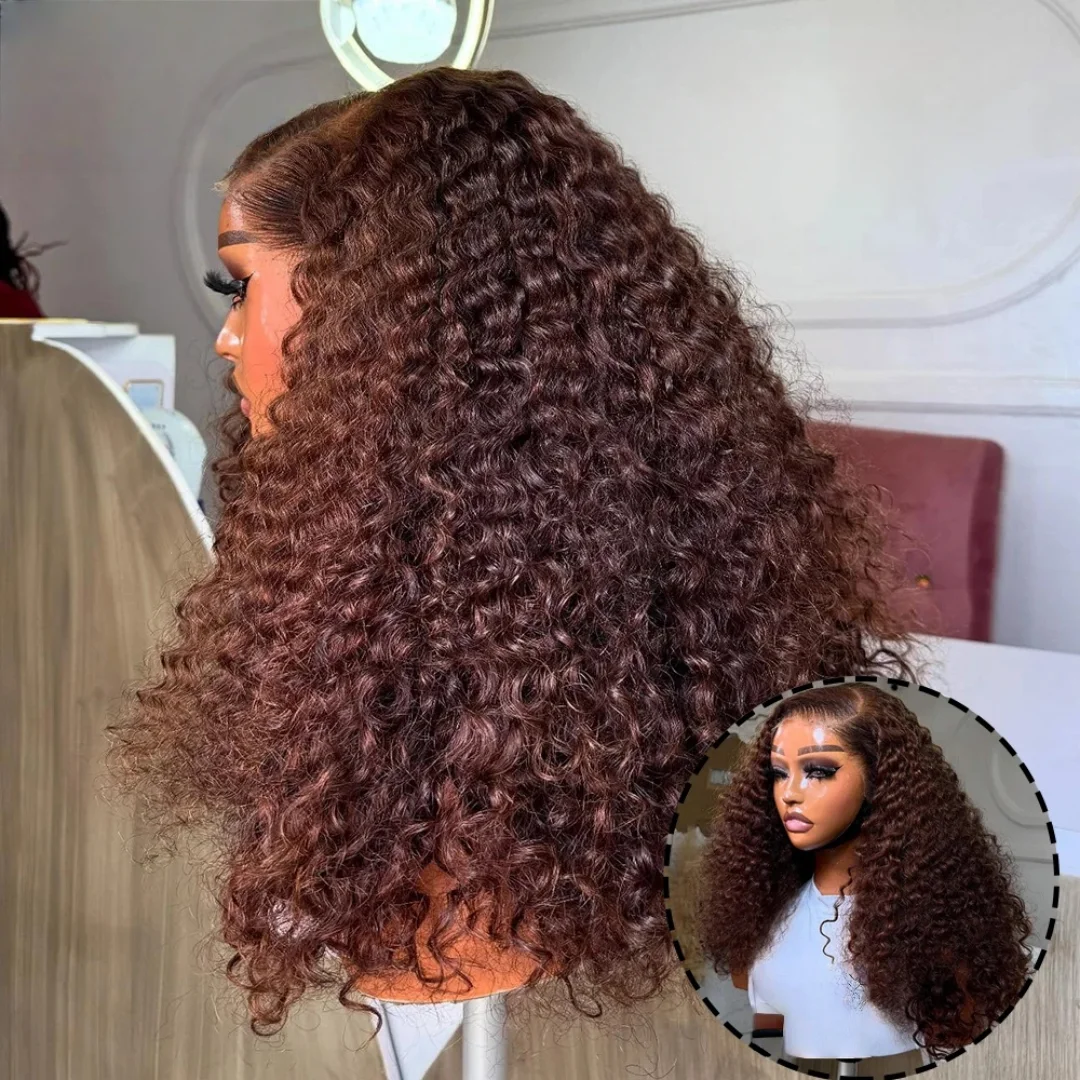 

Long 26 inch Soft 180 Density Preplucked Dark Brown Kinky Curly Lace Front Wig For Women Natural Hairline Synthetic Baby Hair