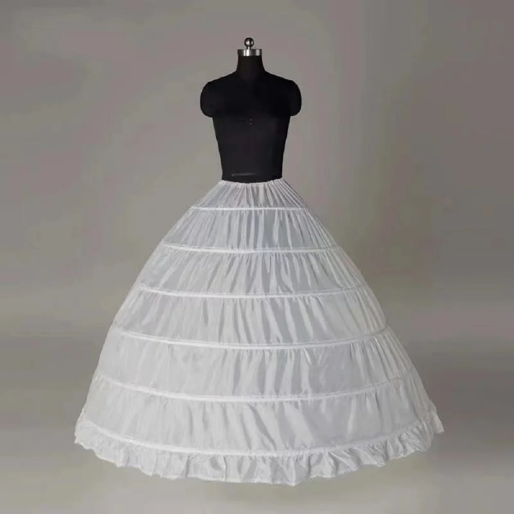 

6 Hoop Crinoline White Long Wedding Petticoats for Bride Ball Gown Dress Underskirt Skirt Half Slips Wedding Accessories