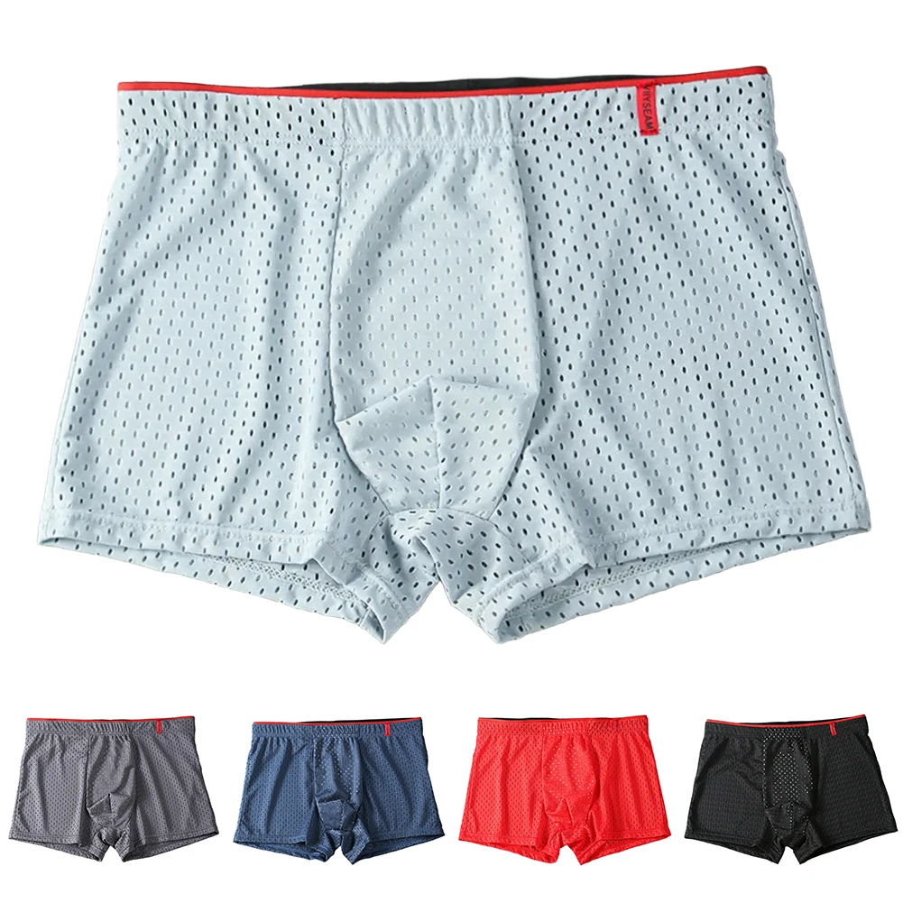 

Men Mesh Breathable Solid Underwear Boxer Shorts Mid-waist Cool Thin Home Trunks Teenage Breathable Underpants