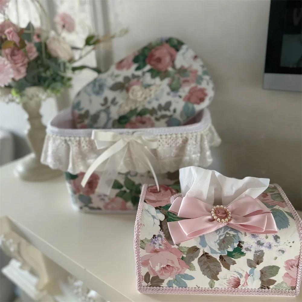 Home Decoration Storage Box Light Luxury Exquisite Earrings Necklace Ring Storage Box Home Jewelry Box Desktop Rose Bow Tissue