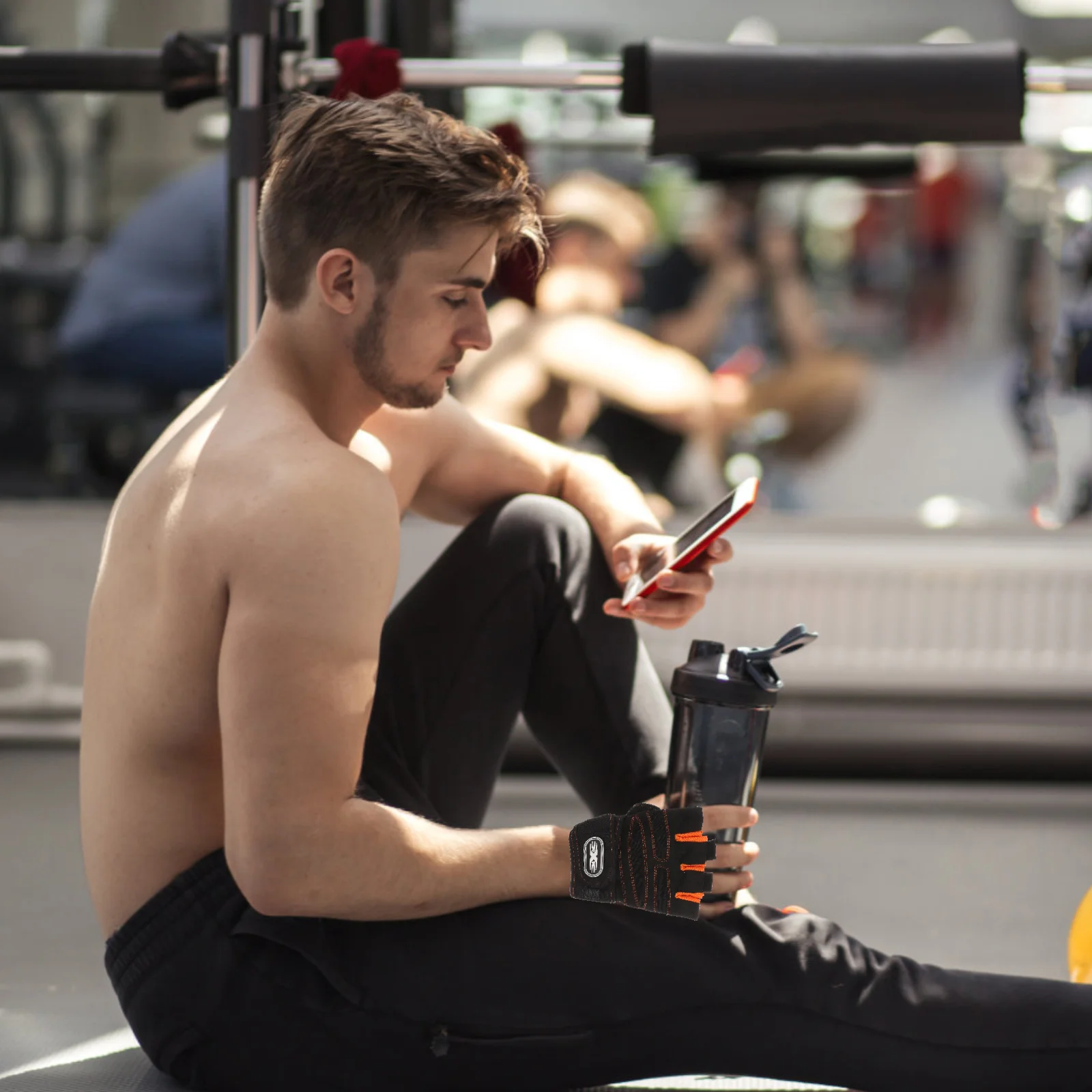 

1Pair Sport Half-Finger Gloves Orange Black Size L Comfortable Breathable Elastic Anti-Slip Shock-Absorbing for Climbing