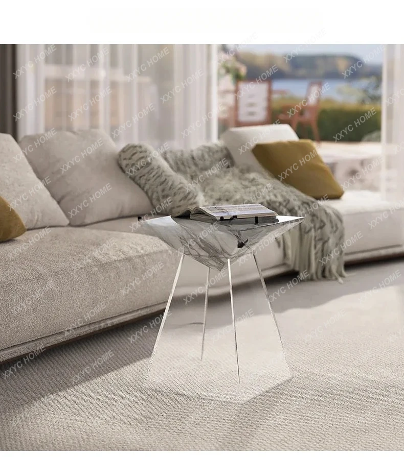 A  Minimal Acrylic Suspended Edge Few Bulgari Marble Small Coffee Table Simple Sofa Side Table