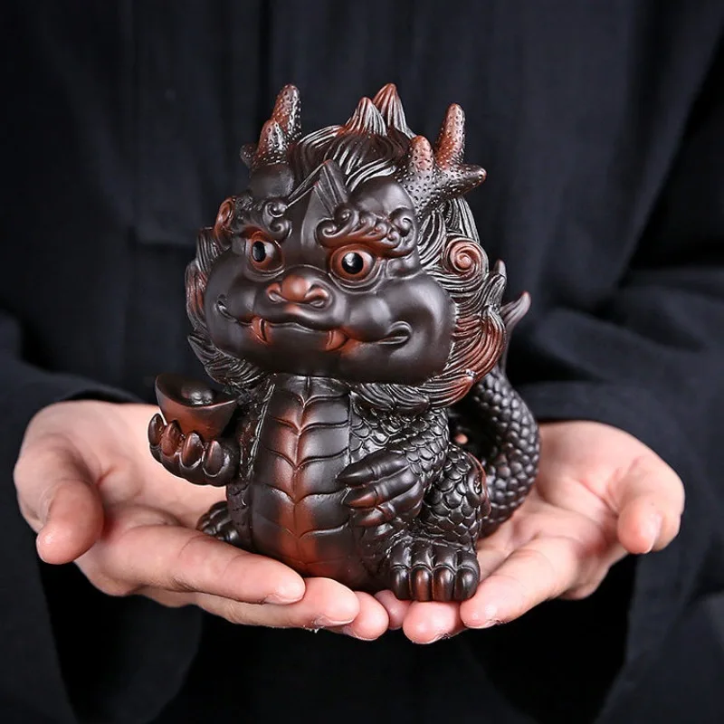 Purple Pottery Dragon Tea Pet Decoration, Home, Fortunate Relievo, Creative Exquisite Zen Teaware, Accessories Decorations