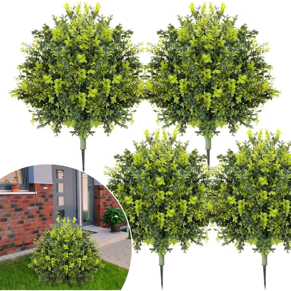 

4 Packs of 24 Inch Artificial Boxwood Pruning Balls, Artificial Boxwood Tree with Thorns, UV Resistant, Evergreen Shrub