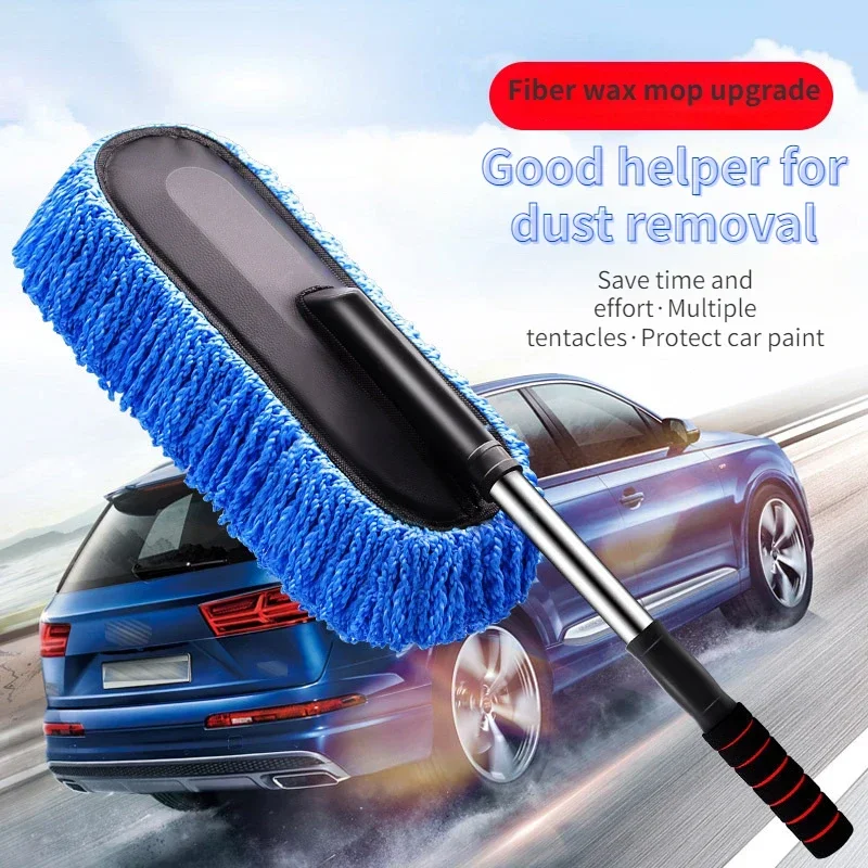 Car Wash Wax Mop Dust Removal Retractable Nanofiber Duster Brush Exterior Interior Cleaning Tool Handle To Trap Pollen Detailing