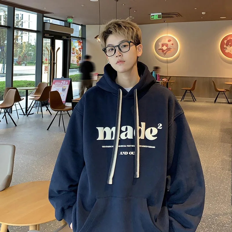 

Мужская толстовка свободного кроя с капюшоном, весна-осень, повседневная, молодежная, модная, с принтом, удобная, дышащая, весенняя толстовка