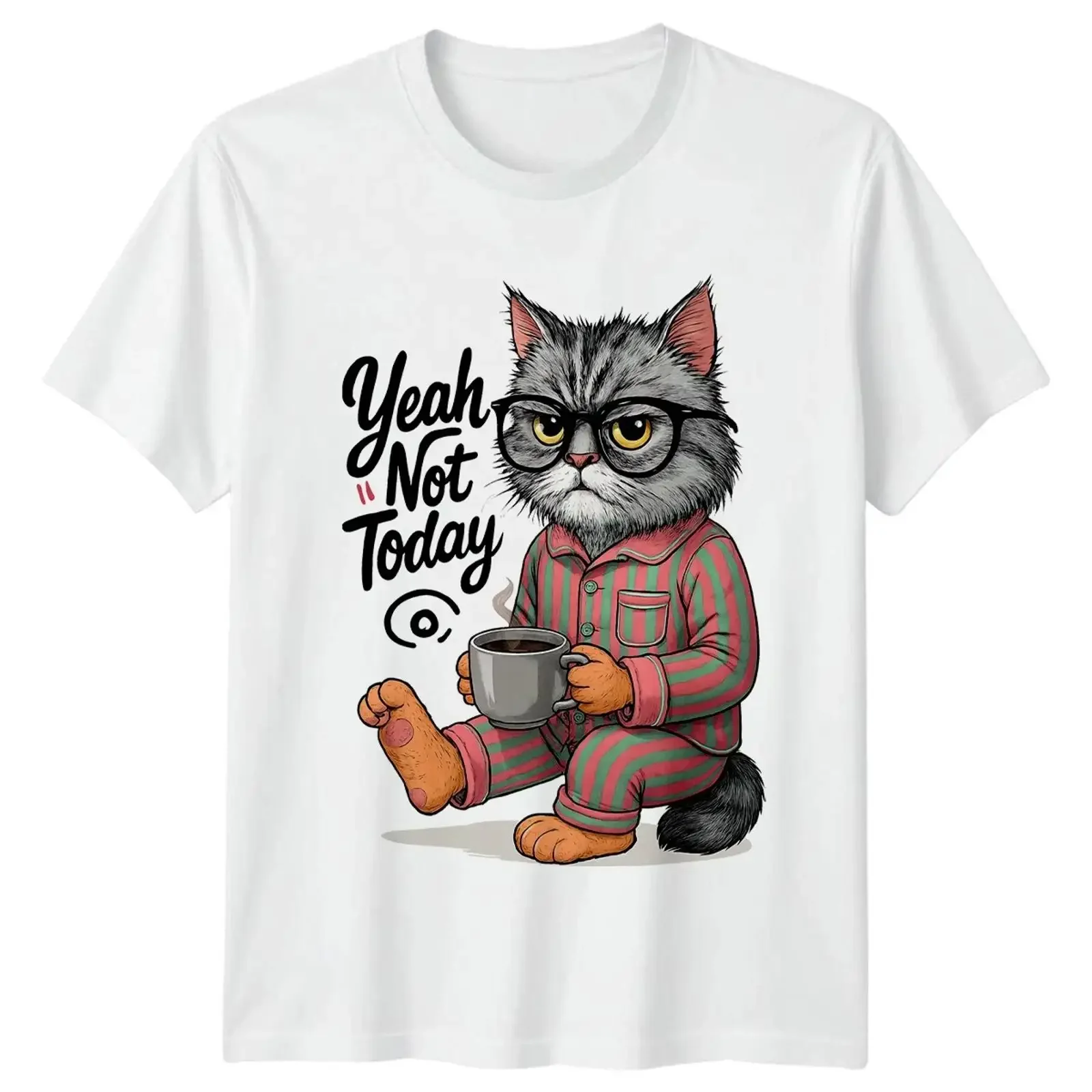 Yeah Not Today T Shirt Faule Katze Tier Geburtstag Geschenk für Sie und Ihn vintage Washed streetwear graphic Versatile