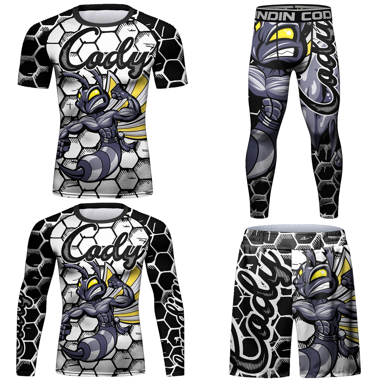 Cody Lundin Digital Printed Men's Compression MMA Rashguard Fitness Gym Muay Thai Sportswear Set High Quality Jiu jitsu 4PCS/Set