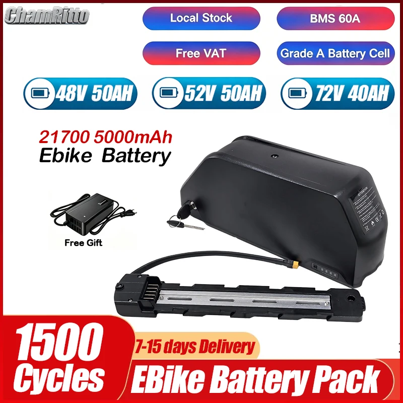 Electric bicycle 36v 48v 52v 25ah 30ah 40ah 50ah ebike cham-rider 750w 1000w Batterie 60v 72v 2000w 1500w 750W Lithium Batterie