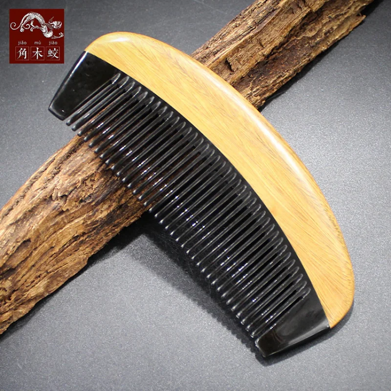 

Handmade green sandalwood and buffalo horn comb for massage and hair styling
