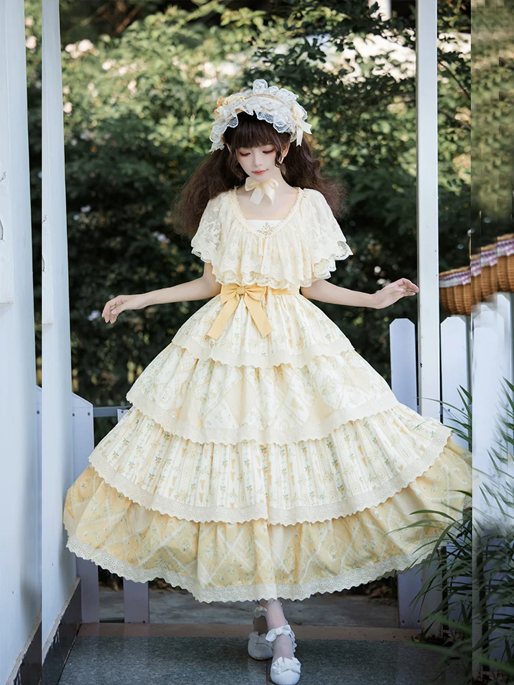 Sweet Pastoral Style Printed JSK Large Swing Lolita Dresses Summer