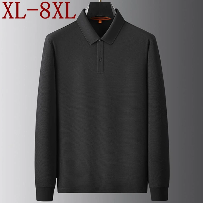 

8XL 7XL 6XL 2024 New Autumn Business Casual Shirts For Men Tops High End Luxury Mens Polo Shirt Long Sleeve Loose T-shirts Homme