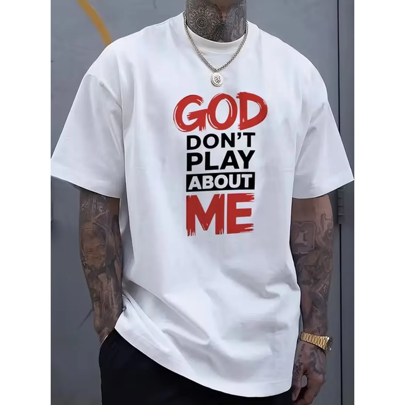 Camiseta con estampado de letras 'God Don't Play About Me' para hombre y mujer, camiseta de manga corta con eslogan inspirador, camiseta informal holgada de gran tamaño, ropa de calle Hip Hop, Tops Unisex