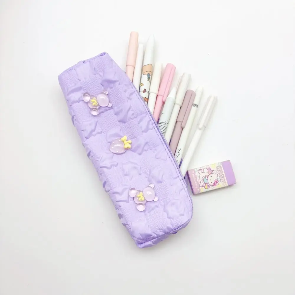 Simplicidade grande capacidade bolsa de lápis dos desenhos animados impressão portátil saco de lápis com zíper saco de armazenamento de papelaria estudantes papelaria