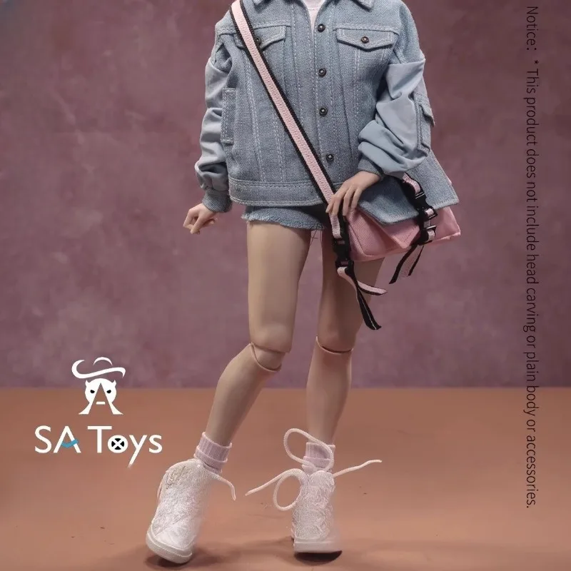 SA053 Muñeca femenina a escala 1/6, abrigo vaquero de verano, camiseta, pantalones cortos, calcetines, modelo de ropa para figuras de acción de 12 pulgadas, cuerpo AT203