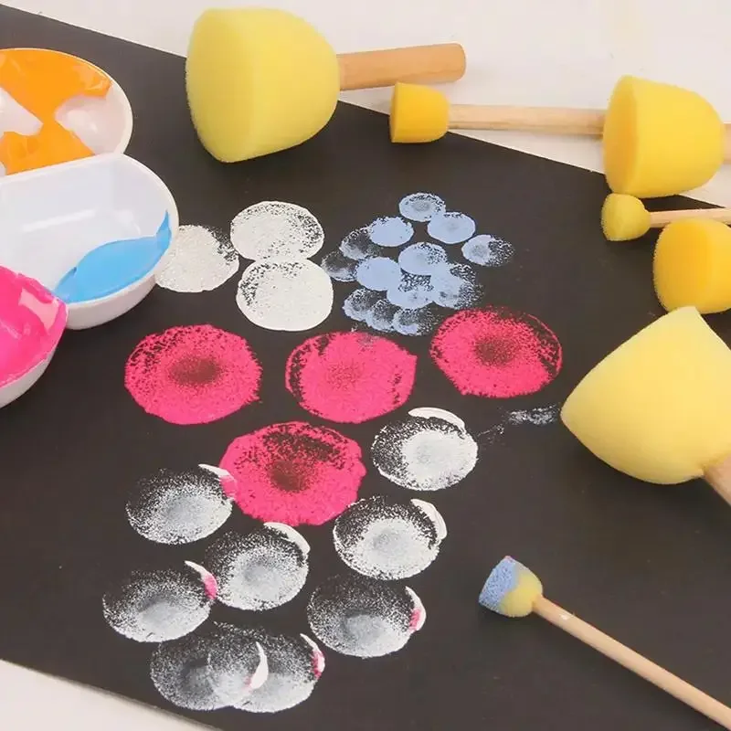 Round Sponges Brush Set Stencil Sponge Brushes DIY Painting Sponges Children Drawing Craft Brushes with Wood Handle art sponge