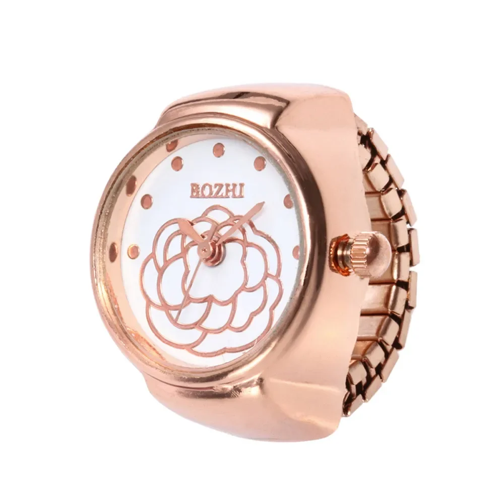 Roségold Zifferblatt Quarz Analog uhr kreative Stahl coole elastische Quarz Fingerring Frauen Männer Unisex Uhr Geschenk Armbanduhr