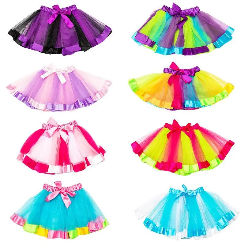 Anime Kawaii Barbie European American Rainbow Kid Mesh Tutu Skirt Summer Cotton Casual Girl Camisole Tops Children Clothing Gift