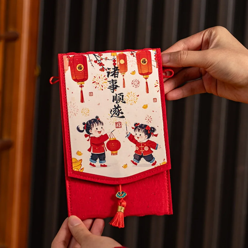 

Traditional Spring Festival Cloth Red Envelopes Chinese Style Reusable Lucky Money Packet Rectangular Cartoon Pattern Red Packet