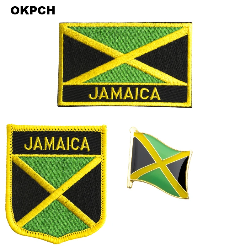 Ferro bordado com bandeira nacional da Jamaica em remendos para roupas emblemas de metal PT0130-3