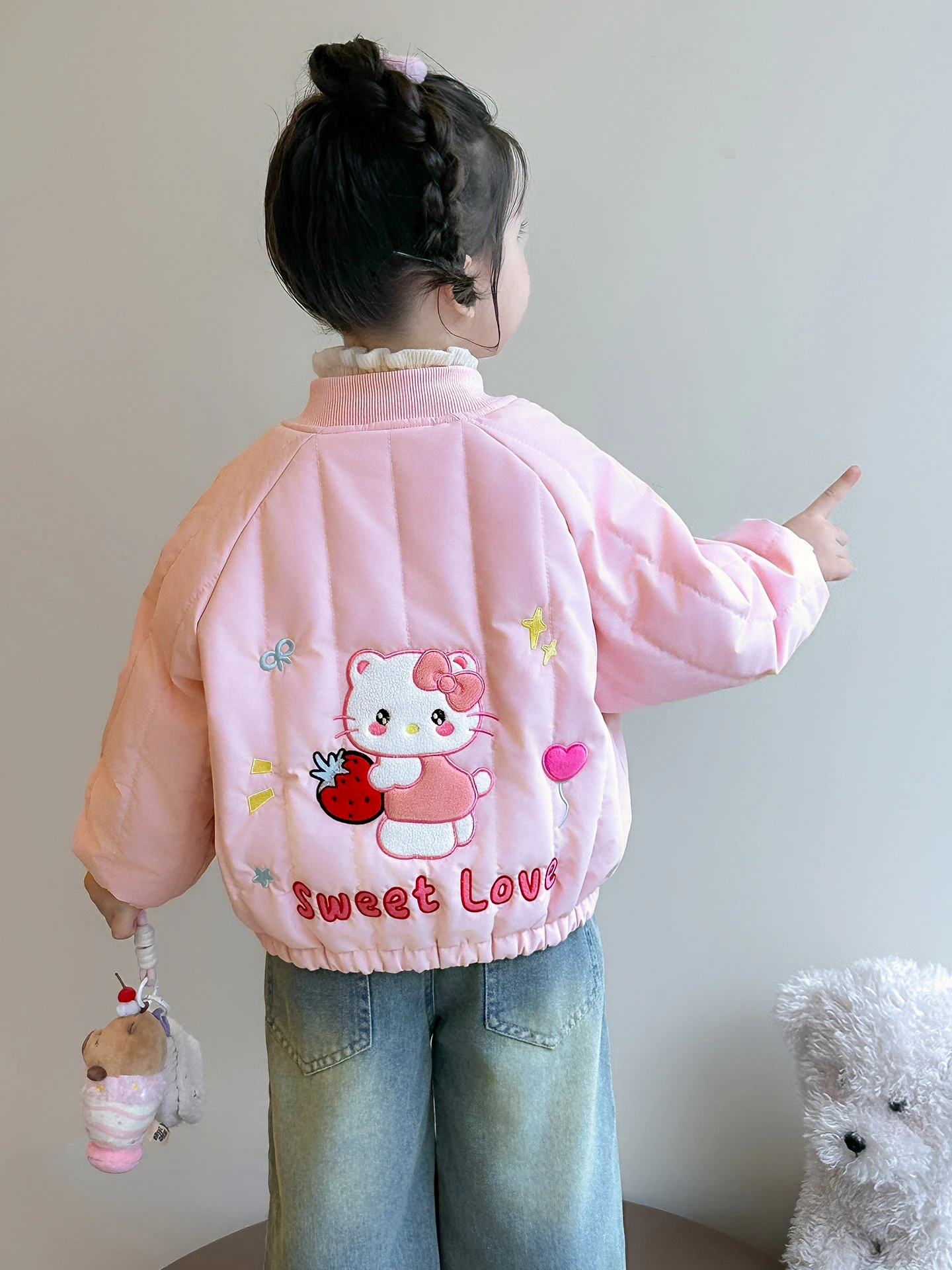 

Теплая зимняя куртка для девочек Thiened Fce, хлопковая, с подкладкой, милая, новая, с круглым вырезом и молнией