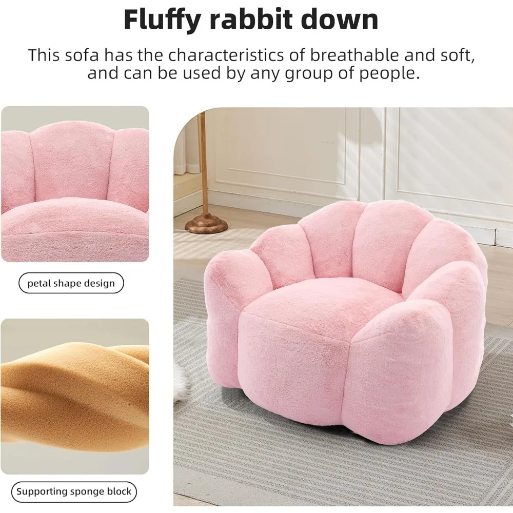 Poltrona a sacco per adulti in pelliccia sintetica ultra morbida, divano singolo a forma floreale, sedia da lettura oversize per il comfort del soggiorno