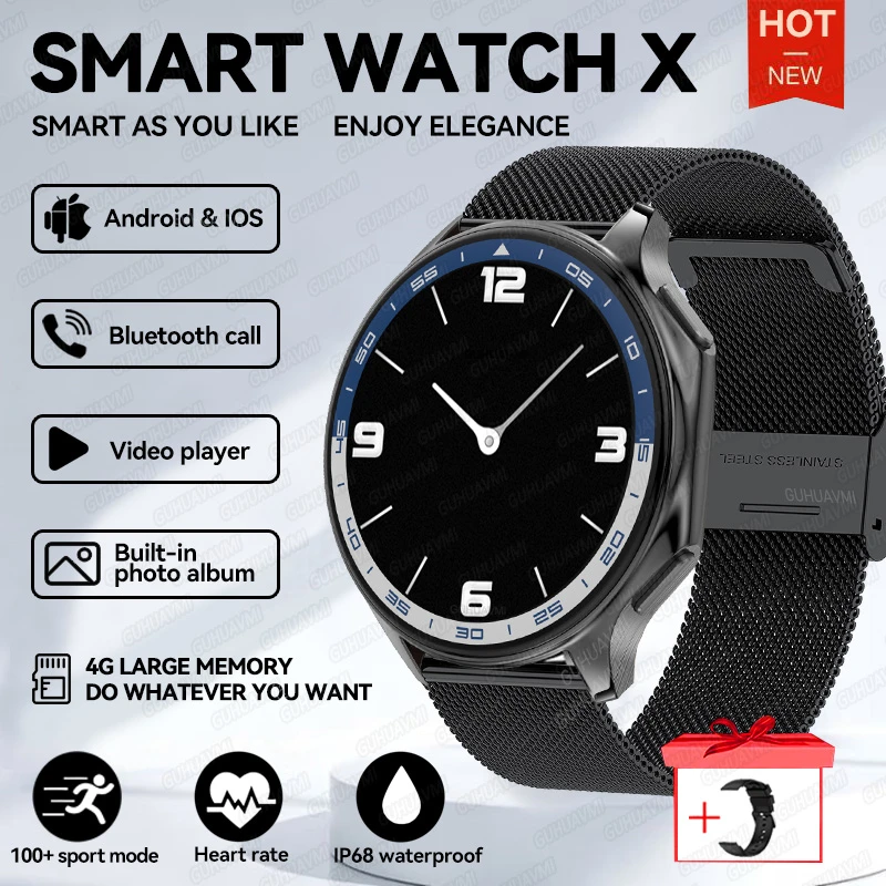 GUHUAVMI 2024NEW DT Watch X Smart Watch Player 3D AOD Modus Wasserdichte Smartwatch Armbanduhr 4GB Amoled Bildschirm Video Musik drahtlose Ladung 3