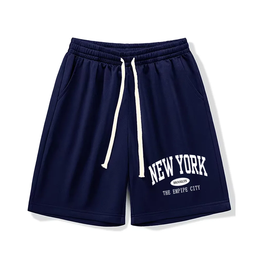 S-3XL Oversized Shorts Men Casual Wide Leg Shorts of NEW YORK Letter Printing Solid Color Drawstring Dry Gym Sports Shorts