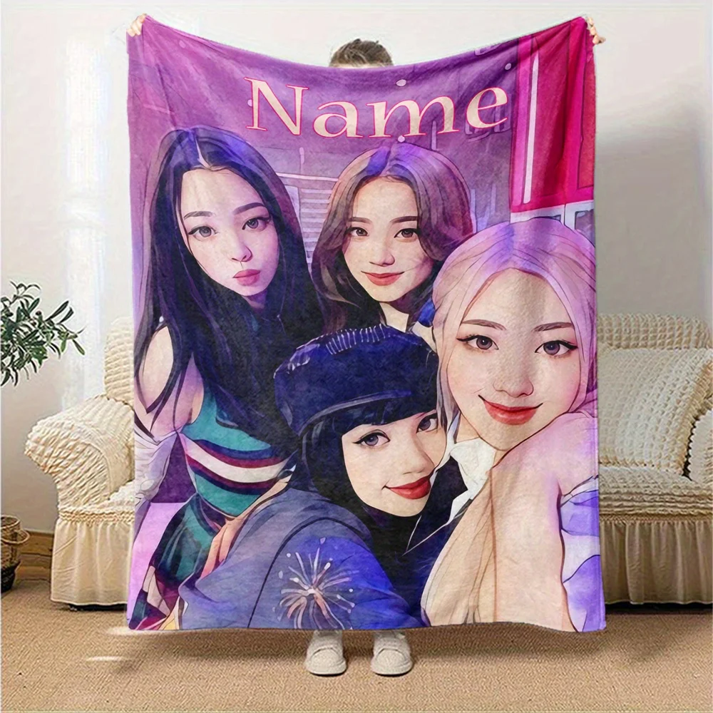 Maßgeschneiderte K-Pop-Flanelldecke – moderner Stil, Ganzjahres-Polyester-Schal mit lebendigem Band-Mitgliedsaufdruck, perfektes Geschenk für Fans