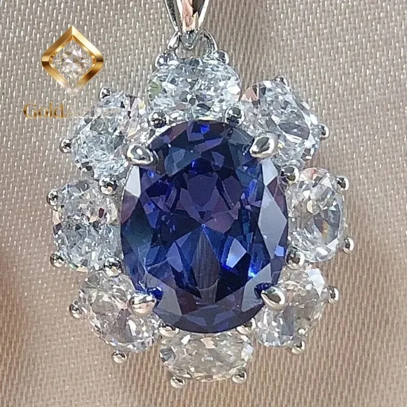 

GoldNouveau 2Ct 7x9mm Oval Cut Ruby&Sapphire Diamond Pendant for Women Luxury Quality 14K White Gold Wedding Pendant Necklace P0