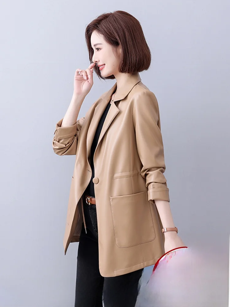   Ning Echtleder-Anzug für Damen, Frühling/Herbst 2025, Leder-Windbreaker, Midi-Ele-Kleiner Western-Anzug