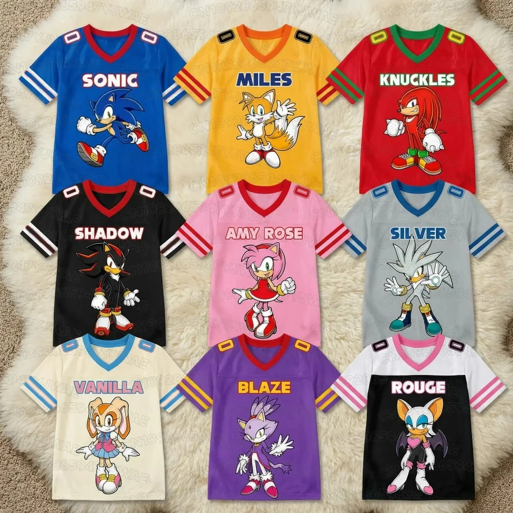 Summer Kids Boys Girls Sonic Cartoon Print Short Sleeve Sport Jersey Adult  Casual Tee Tops Casual T-shirt Tops