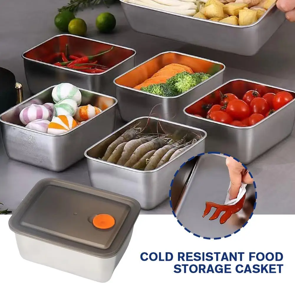 600ml Stainless Steel Refrigerator Crisper Food Storage With Lunch Box Picnic Lid Box Vegetable Plastic Seafood Box Fruit B L4Z1