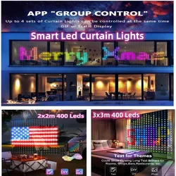3x3m 400LEDs DIY Smart Curtain Light Bluetooth App Control LED String RGB Fairy Lights Music Sync Holiday Display Window Bedroom