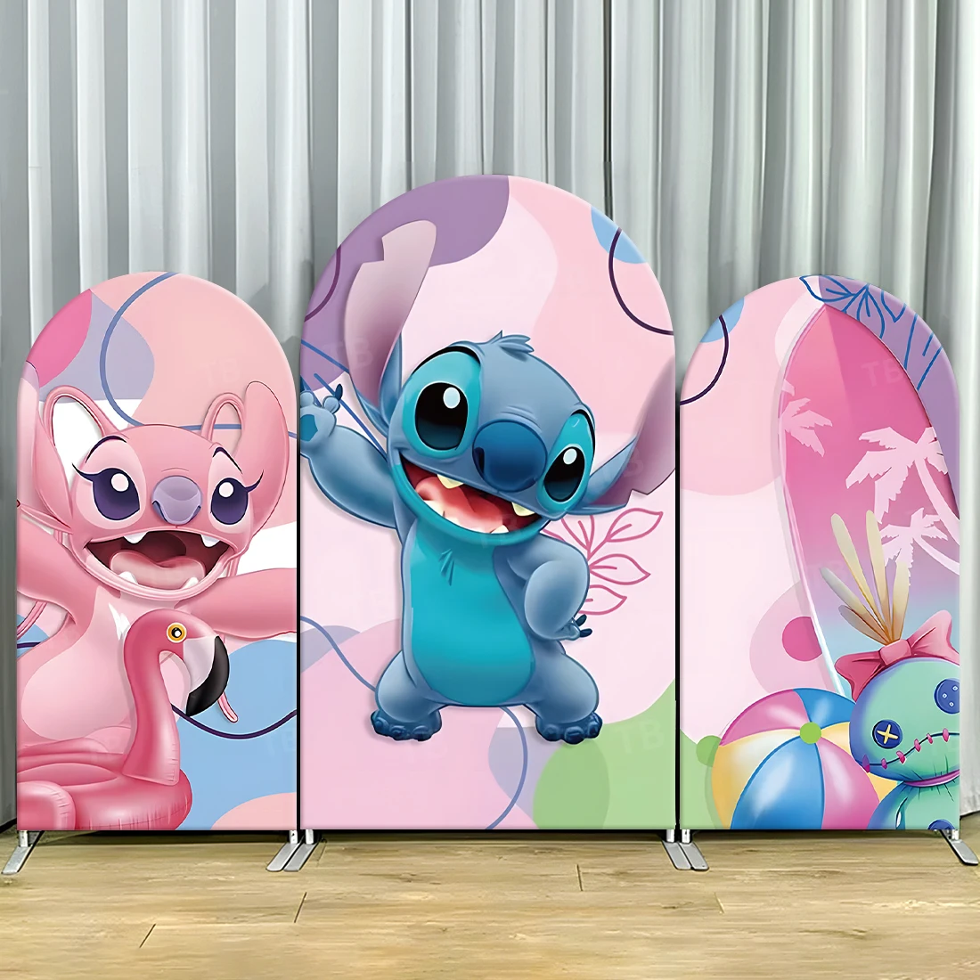 

TB Disney Lilo & Stitch Arch Backdrop Cover Flamingoes for Kids Birthday Party Decor Photograph Background Wall Baby Shower Prop
