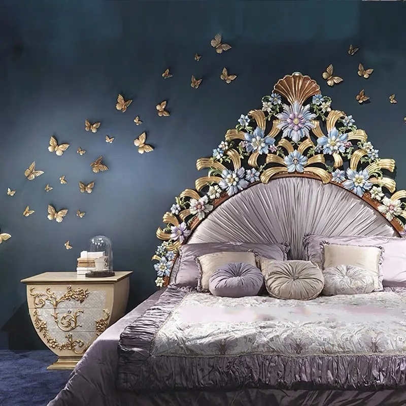 Customized European Royal Luxury Solid Wood and Fabric Bedroom Furniture Set Classic Antique Style King Size Bed - view 4