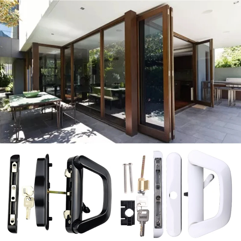 Balcony Glass Door Handle Lock Single Side with for Key Zinc Alloy Sliding Door Dropship