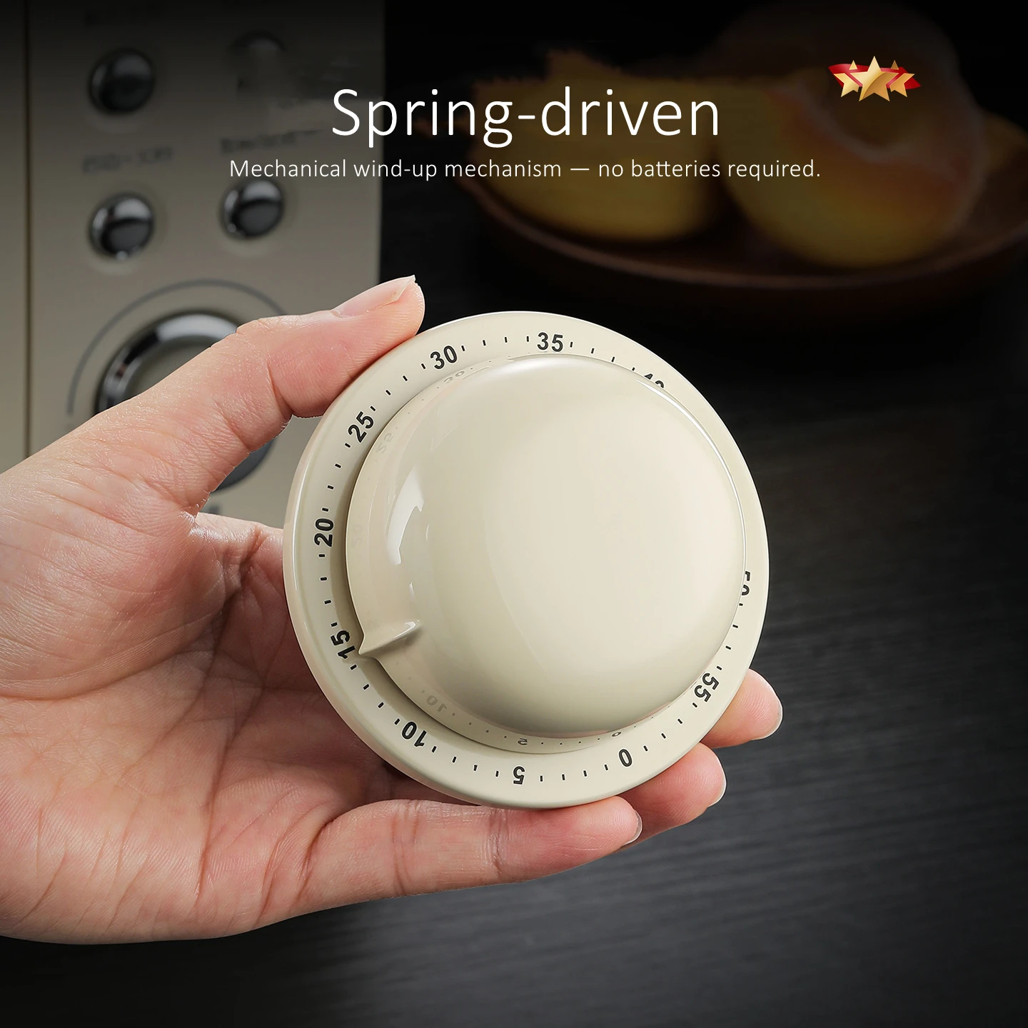 Machanical Spring-driven Kitchen Timer 60 Minute Time Setting Cooking Alarm Magnetic Back Clock for Home Workout Intervals