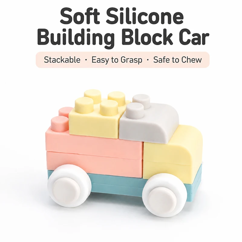 

Montessori Baby Educational Car Silicone Baby teether Toy car 0 12 Months Newborn Silicone car Silicone Building Blocks toys