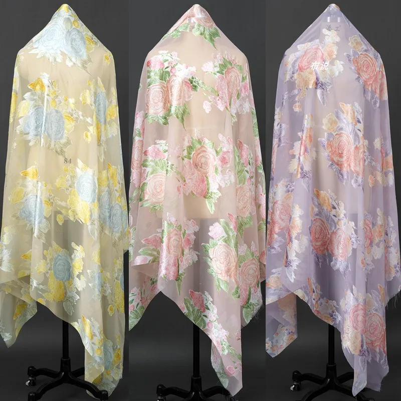 

Пион жаккардовая шифоновая швейная ткань с вышивкой, летнее платье, блузка, материал «сделай сам», восточный эстетический дышащий текстиль