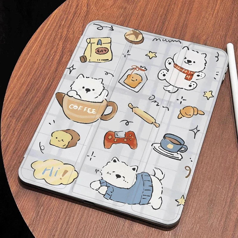 White Puppy IPad Case for 2024 Air 6 11 M2 Pro 11 M4 Air 4 5 10.9 IPad 7/8/9/10th Generation Mini 6 Tablet Stand Cover 아이패드 케이스