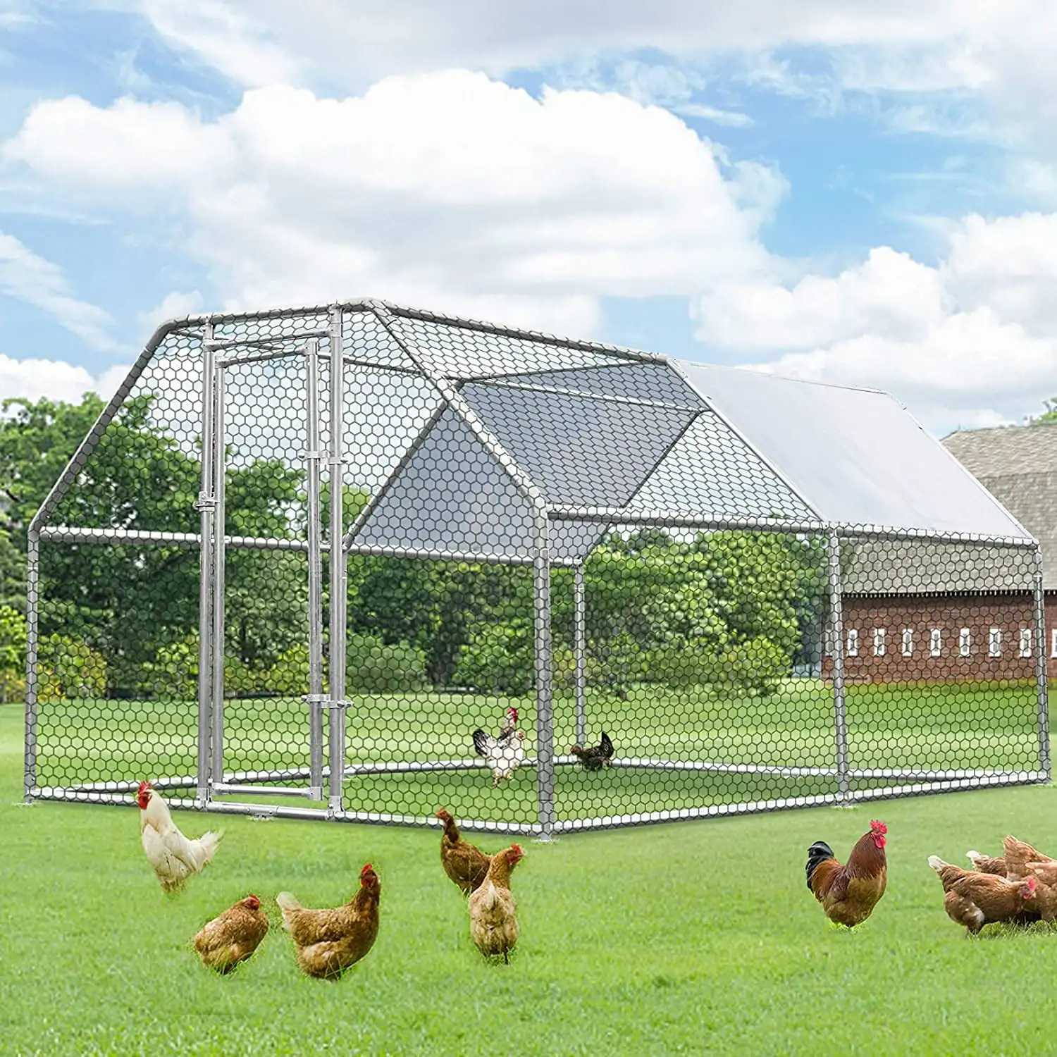

Chicken Coop with Waterproof Cover for 10-15 Chickens, Durable Steel Construction for Outdoor Poultry Protection