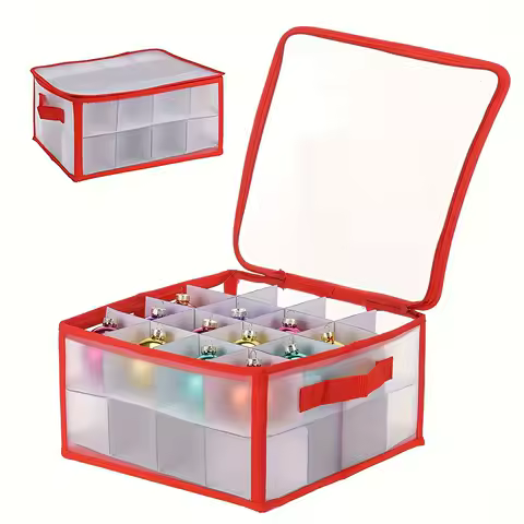 PP Storage Box 32/64 Grid Transparent Storage Box Single Zipper Foldable With Handheld Christmas Storage Box Household Items