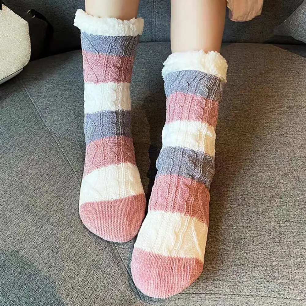

Флисовые носки в полоску Sweet Fried Dough, утепленные носки для сна, женские мягкие чулочно-носочные изделия, носки из кораллового флиса для девочек